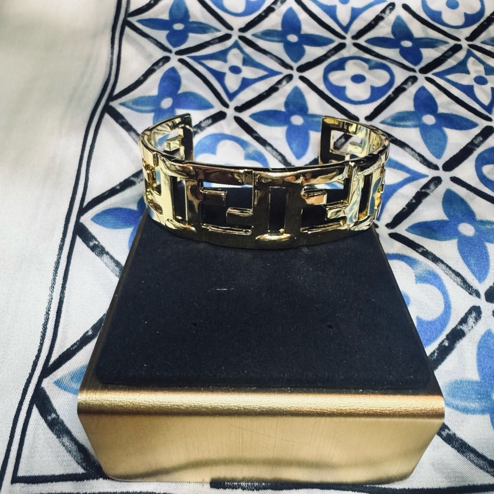 Fendi Gold Cutout FF Logo Cuff Bracelet